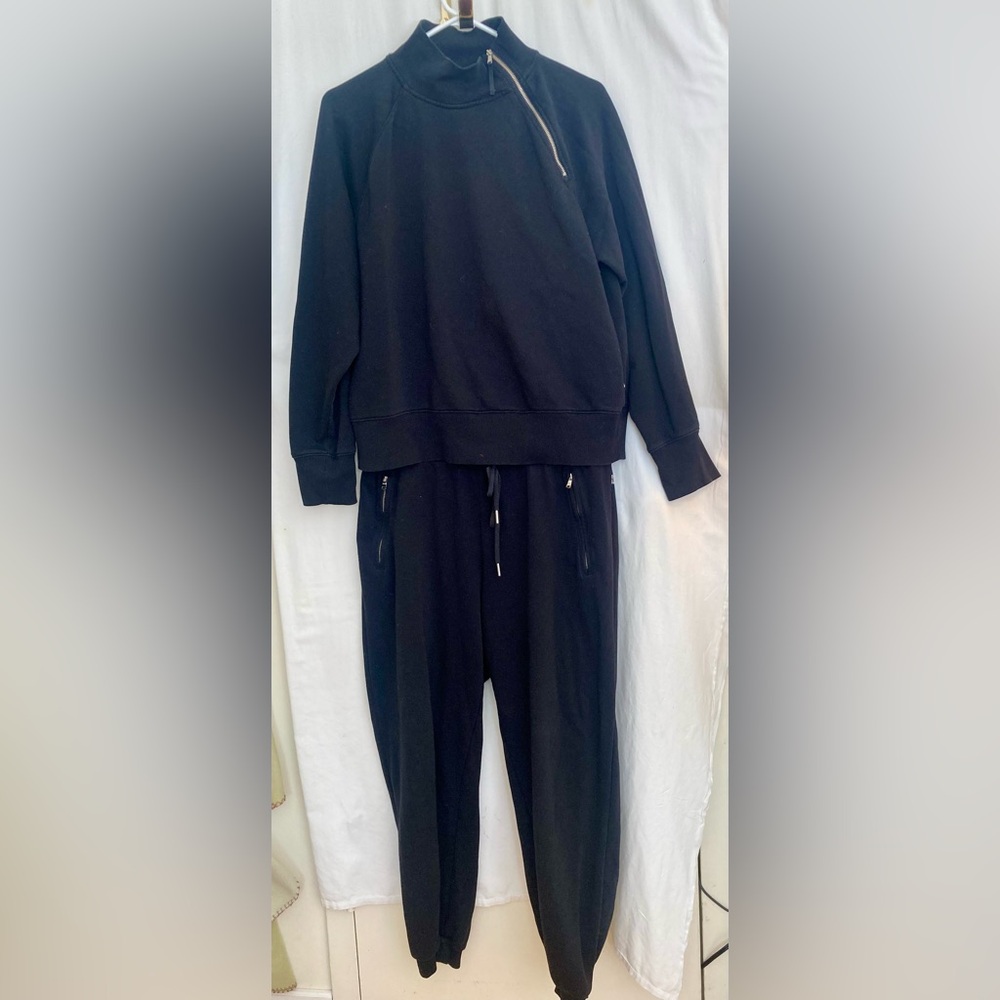 Lou & Grey Black Zip-Detail Sweatshirt & Jogger Set Size L